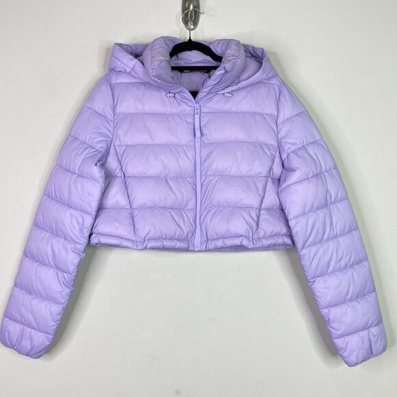 Zara Cropped Hooded Quilted Puffer Jacket Women's Size Medium - Picture 1 of 10